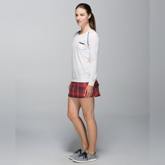 NWT Lululemon Run Pace Setter Skort Yama Check Heathered Tomato Bordeaux 2 Reg - Picture 6 of 16